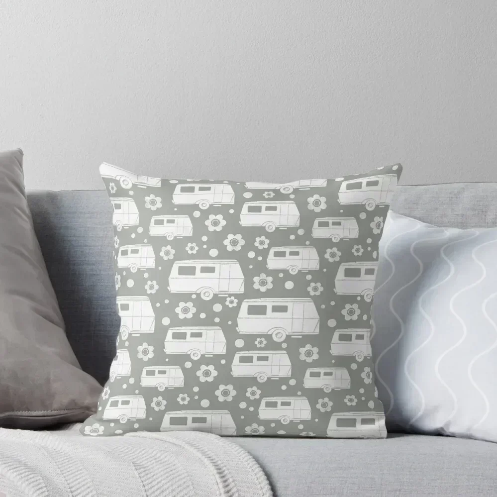 

Vintage Caravan block print in grey and white Throw Pillow Cushions Pillowcases For Pillows pillow