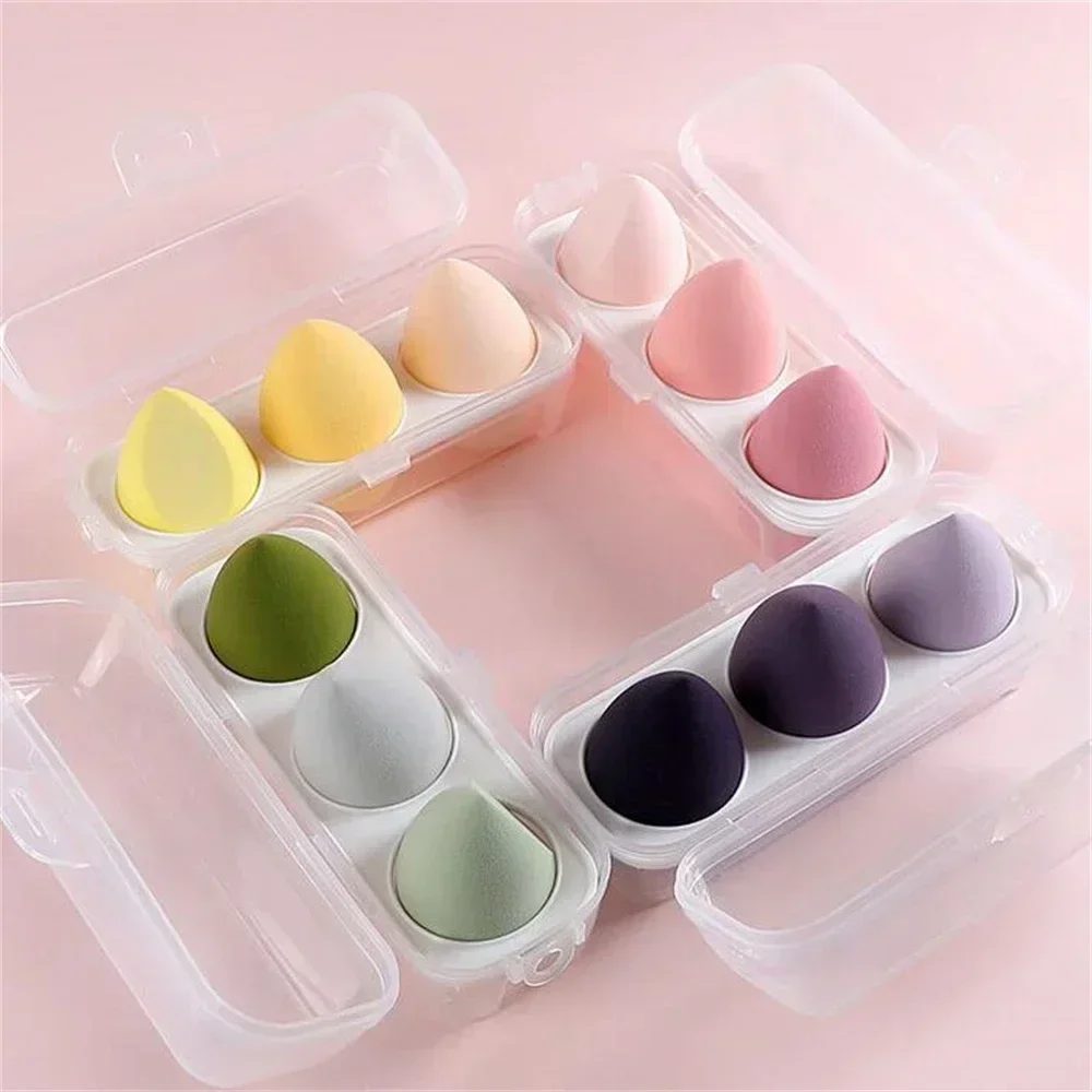 Esponja de maquillaje de 3 piezas para mujer, esponja cosmética con caja de almacenamiento, licuadora de maquillaje, base en polvo, esponja de belleza, accesorios de maquillaje, herramientas