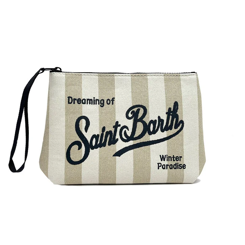 SAINT BARTH 2025 New Striped Canvas Handbag for Women, European and American Clutch Bag Diving Handbag