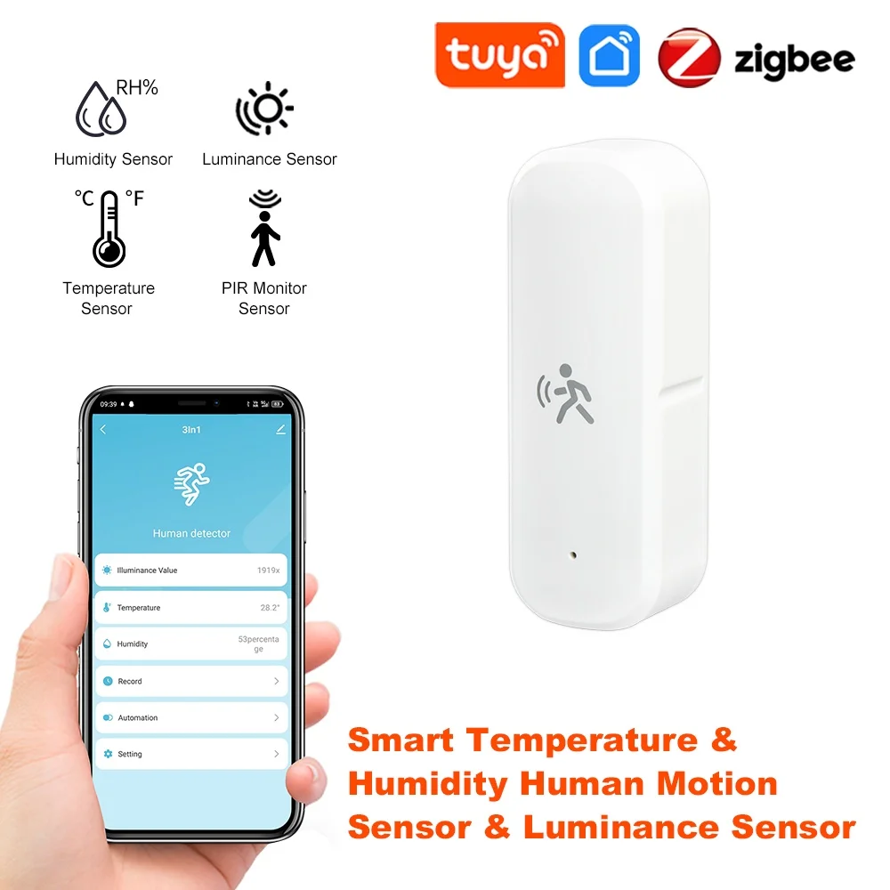Tuya Smart ZigBee Human PIR Motion Sensor Detector With Temperature and Humidity Sensor Security Burglar Works With Smart Life