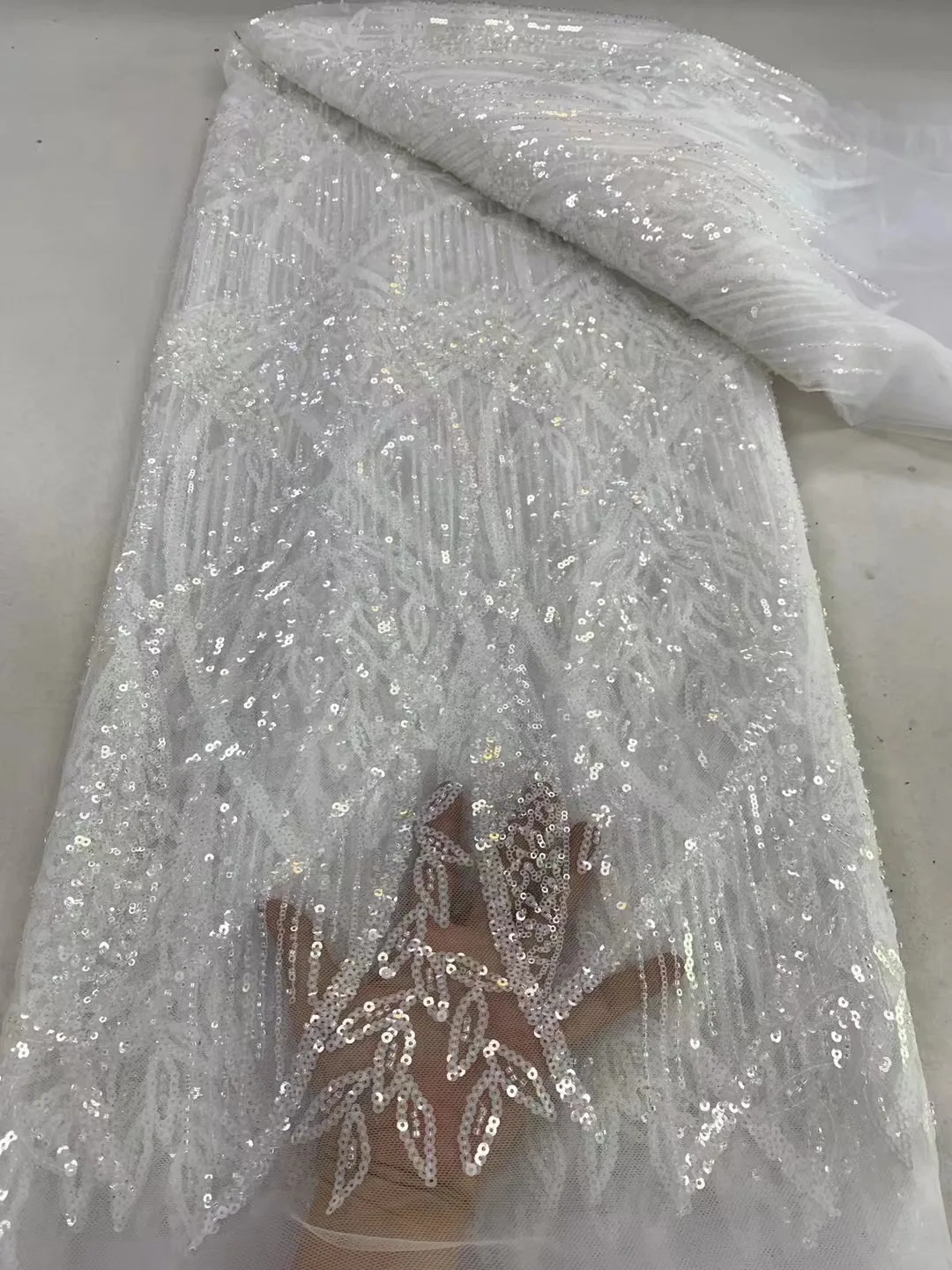Orange African Beaded Lace Fabric High Quality Sequins Groom Fabric Embroidery For Women Christmas Wedding Party Dress Yards