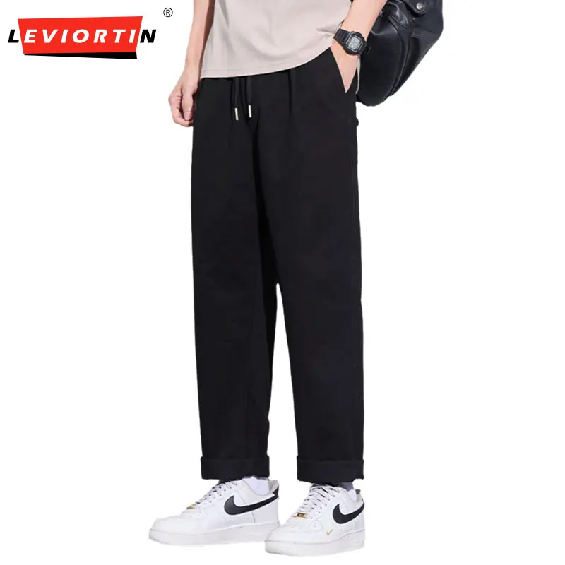 Men's Straight Pant Elastic Waist Chino Trouser Cargo Male Regular Fit Cotton Stretch Spring Casual Korean Golf Wear