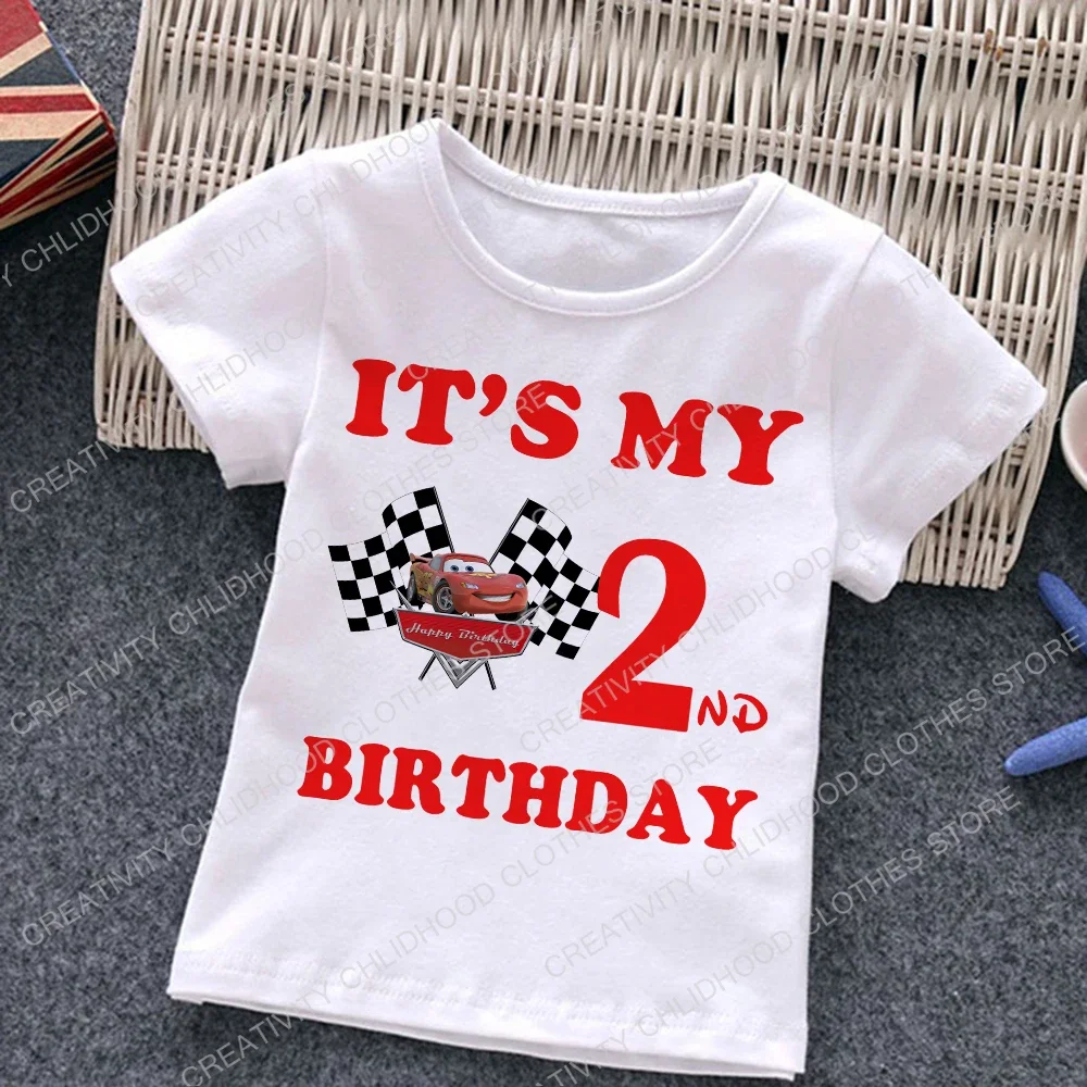 Cars Children T-Shirt Birthday Number 123456789 Lightning McQueen Clothes Kawaii Anime Cartoons Kid Boy Girl T Shirts Casual Top