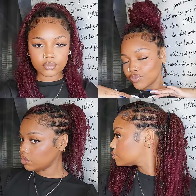 QVR Affordable Afro Kinky Bulk Human Hair 99J Burgundy Colored For