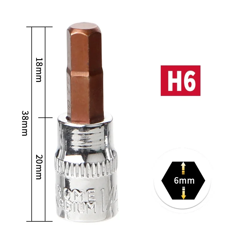 1Pc Hex Head Screwdriver Bit 1/4 Inch Drive Socket  H3 H4 H5 H6 H7 H8 Manual Pressure Screwdriver