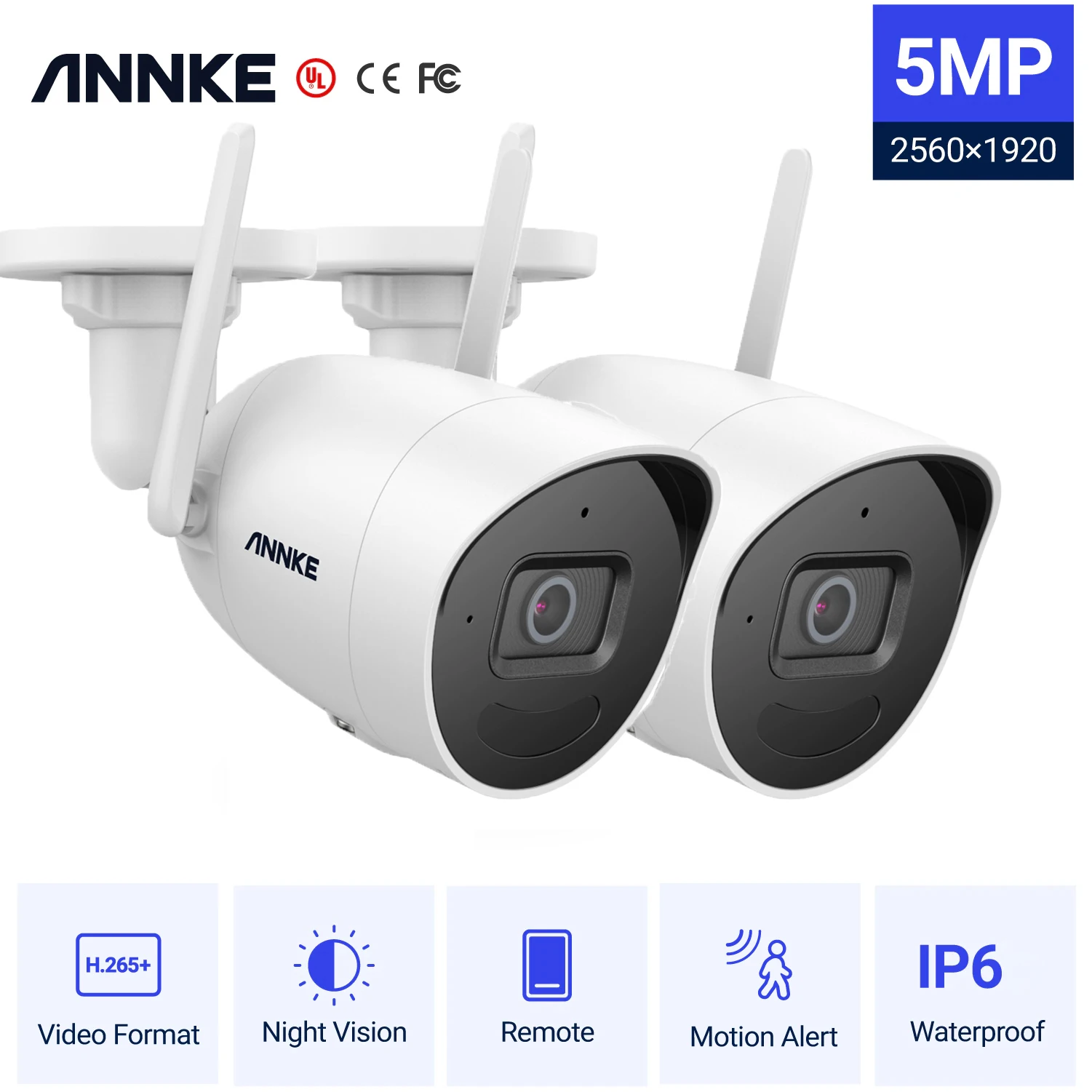 ANNKE WS500 Ultra FHD 5MP Wireless Camera Outdoor 2.8 mm Lens IP66 Waterproof Security Network Bullet 265+ Night Vision Auido in