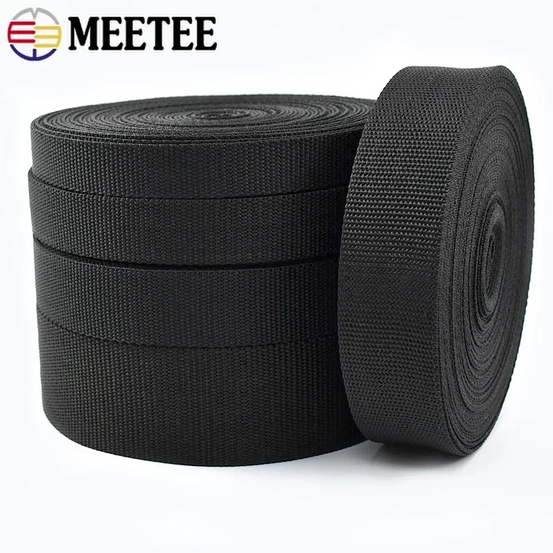 4 metros Meetee 20-50mm cintas de correas de nailon negro 2mm de espesor cintas de correa de mochila para cinturón de ropa al aire libre accesorio de costura DIY