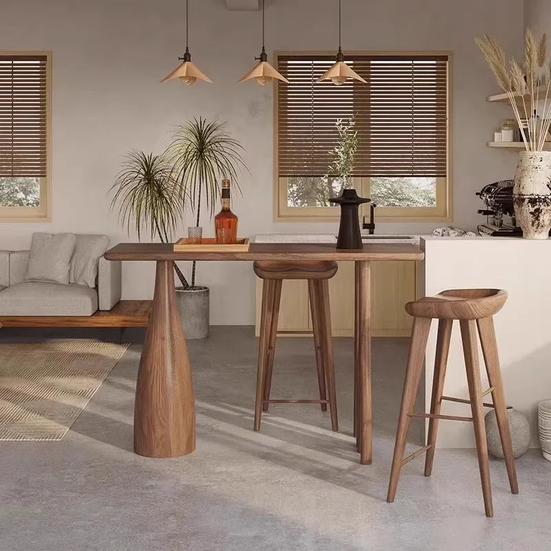 

Nordic solid wood household guest restaurant partition bar counter against the wall long high table and chair combination