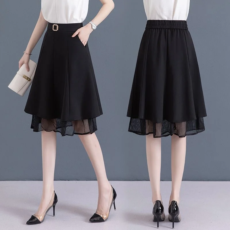 

Женская юбка А-силуэта миди 2024 Весна-Лето, новая модель, с завышенной талией, утягивающая, с тюлевыми вставками, эффектная, пышная, фееричная