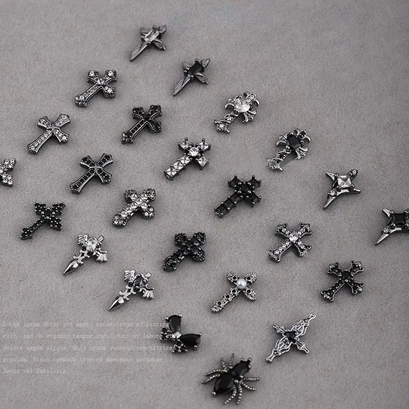 10pcs Halloween Dark Black Cross Butterfly Nail Art Parts zircone Crystal Manicure Nails accessori forniture decorazioni Charms