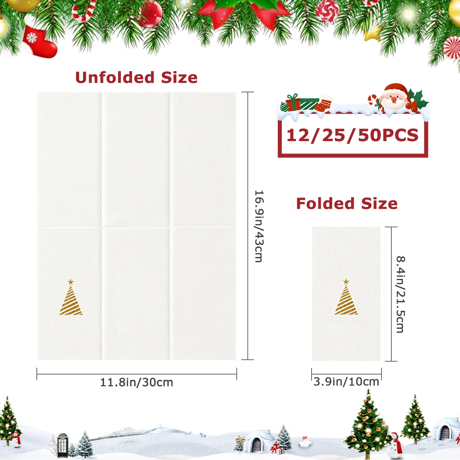 JINYUDOME Gold Christmas Tree Printed Disposable Dinner Paper Napkin Linen Textured Absorbent Holiday Party Table Decor&Supplies