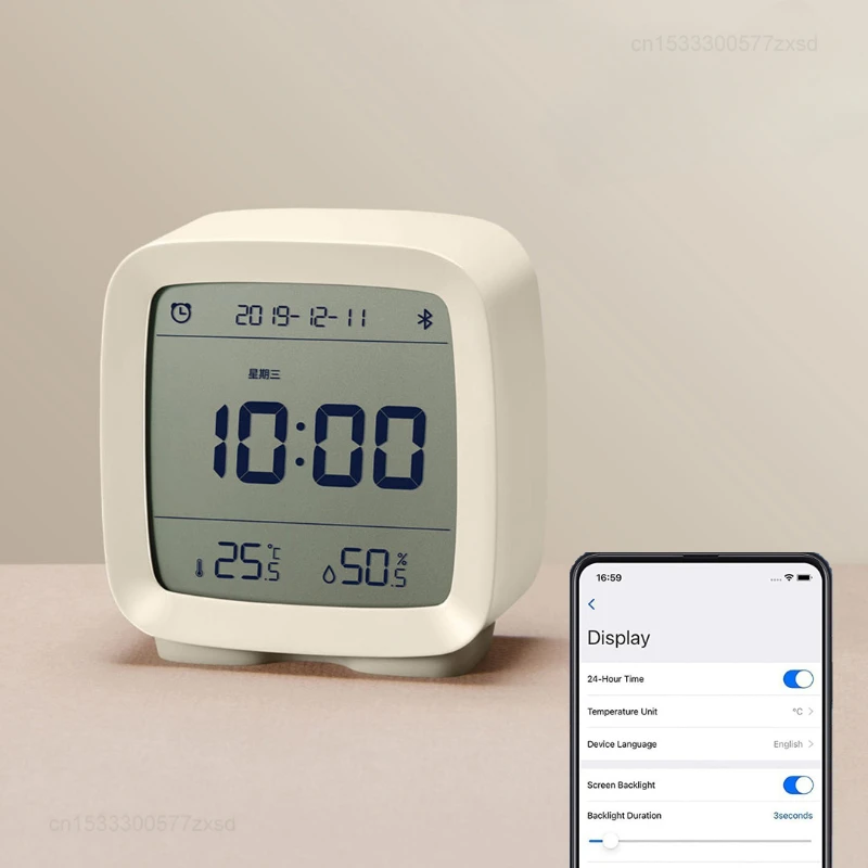 Budzik Xiaomi Qingping Bluetooth Czujnik temperatury i wilgotności Regulowana lampka nocna Wielofunkcyjny elektroniczny zegar z podświetleniem