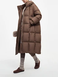 ZIQIAO 223.9G Filling Amount Mid-length Down Coat Jacket For Women 2024 Winter New Design Two Colors Warm Long Coat 24ZQ94078