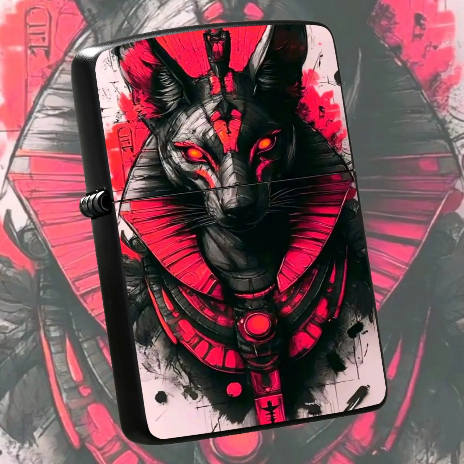 Stylish Ancient Egyptian Anubis Red Black Art Portable Igniter, Myth Themed Creative Decor, Perfect For Daily Outdoor Gathering Gifting, Multi Scene Applicable, Exquisite Texture, Unique Collectible Souvenir With Distinct Aesthetic Flair A