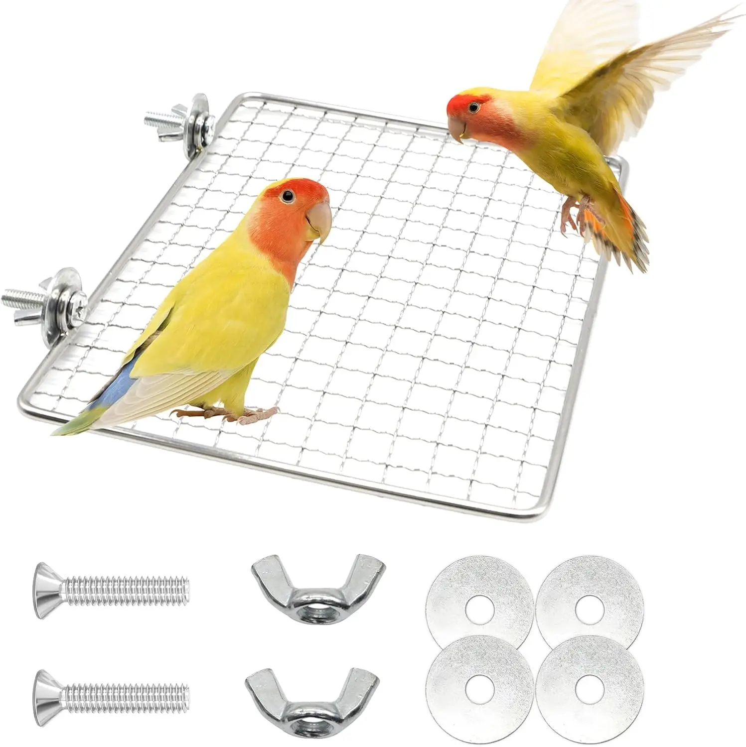 

Stainless Steel Bird Perch Platform for Cage, Open-Grid Parrot Perch Stand, Easy Clean and Claw-Friendly Resting Shelf, Bird Cag