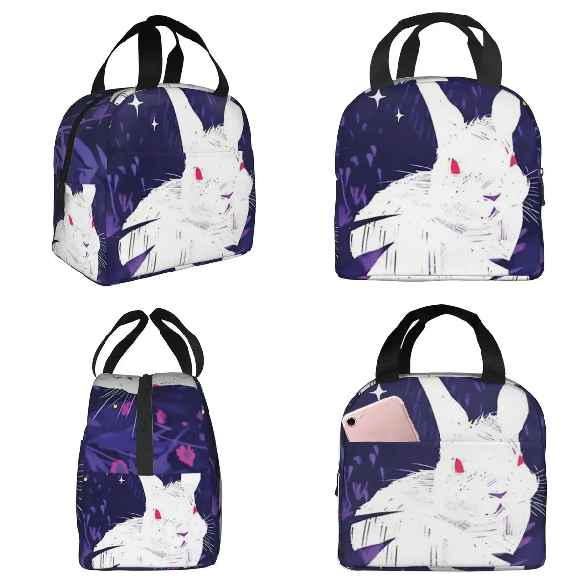 Isolierte Lunchtasche mit Kaninchen-Motiv im Naturwald, Anime-Stil, für Kinder, Schule, Kühltasche, Thermo-Lebensmittelbox, tragbare Lunchboxen, Behälter