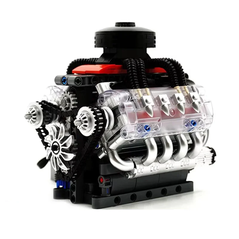 Mould King 10171 LSX454 V8 Engine Motorized Simulation Model Electrically Drive Building Blocks Technical Car Parts Toys Gift