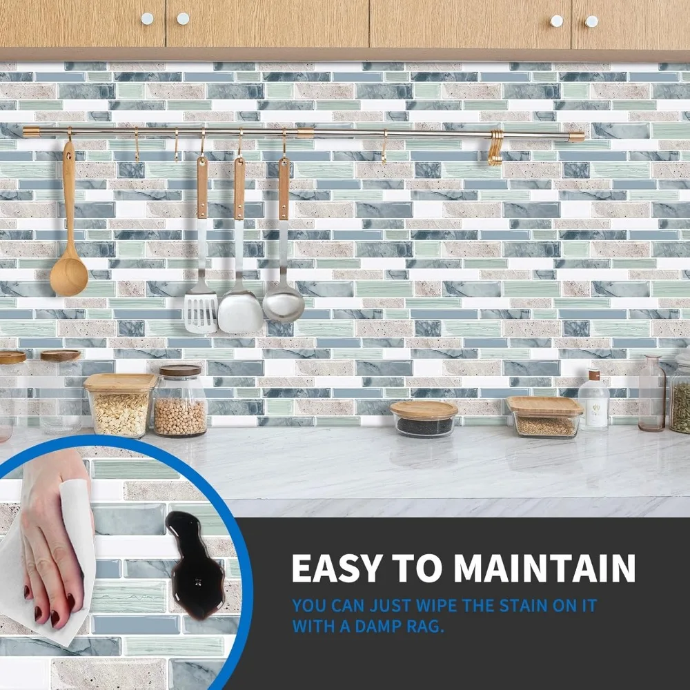 10-Blatt-Rückwandfliesen zum Abziehen und Aufkleben, 30,5 x 30,5 cm, salbeigrün, selbstklebender Fliesenaufkleber für Backsplash-Küche, Badezimmer