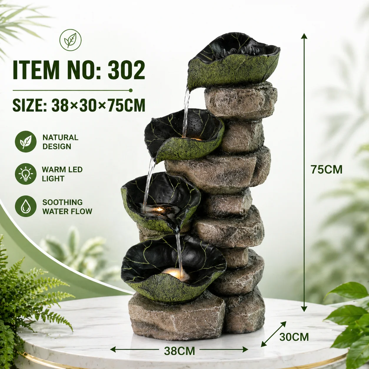 LED light resin indoor and outdoor living room decoration fountain modern style waterproof and environmentally friendly