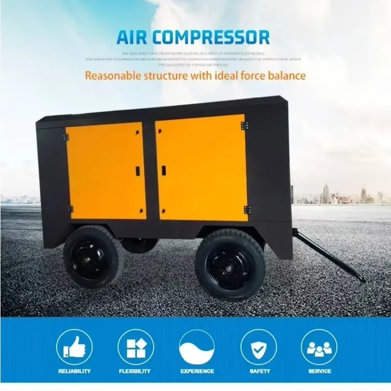 Customized High Pressure Portable Air Compressor Machines 2 Cylinder 8 Bar Industrial Belt Driven Diesel Air Compressor For Sale