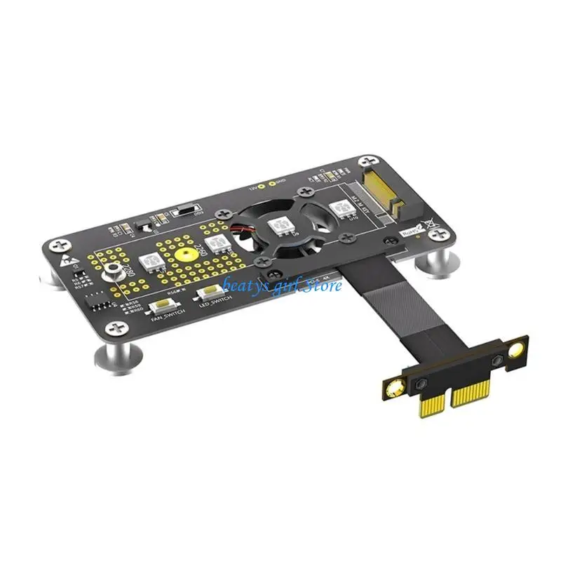 

C7AB NVME mKey to PCIE3.0 Extension Cable Expansion Board with Cooling Fan with LED Pad for 2230-2280 SsD