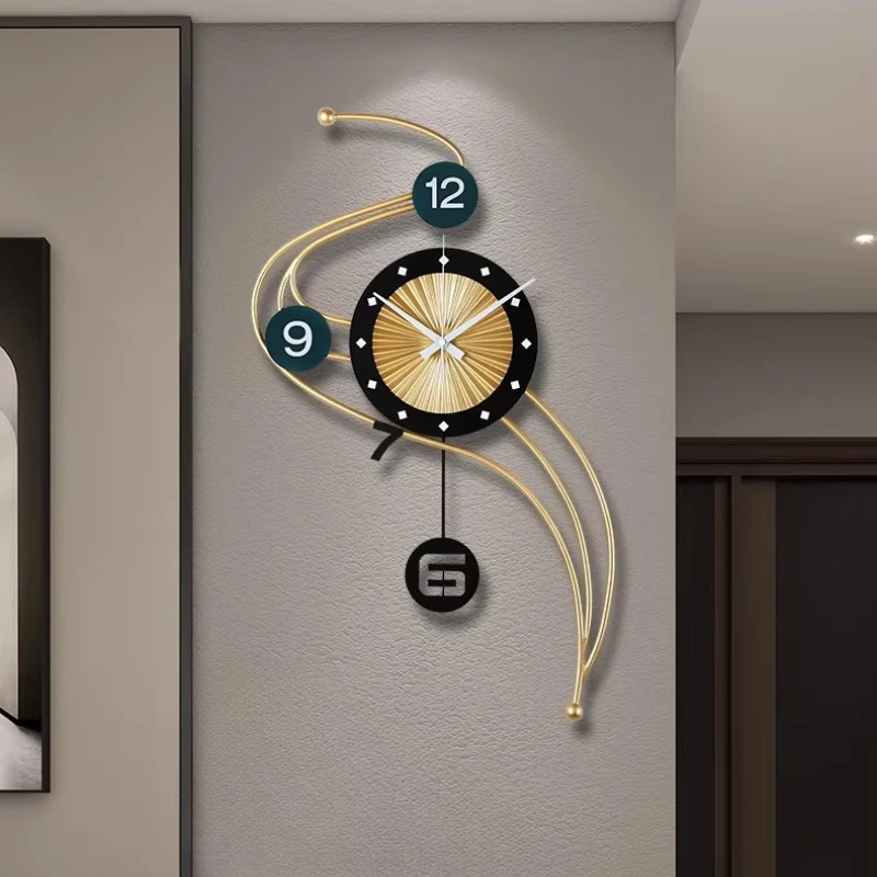 

Modern Simple Metal Wall Clock Creativity Living Room Wall Decor Luxury Design Art Restaurant Mute Sway Digital Clock Room Decor