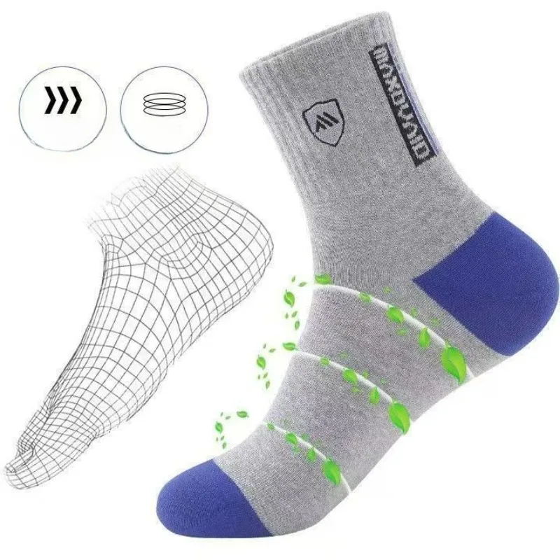 5 pairs Breathable Men's Basketball Crew Socks for Spring and Fall Sweat Absorption Deodorant Sports Stockings