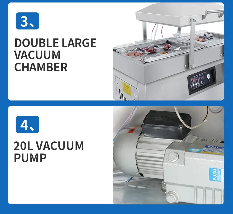 DZ-400 Double Chamber Vacuum Sealer Groove Large Commercial Vacuum Sealing  Meat Fruit Seafood  Vacuum Packaging Machine