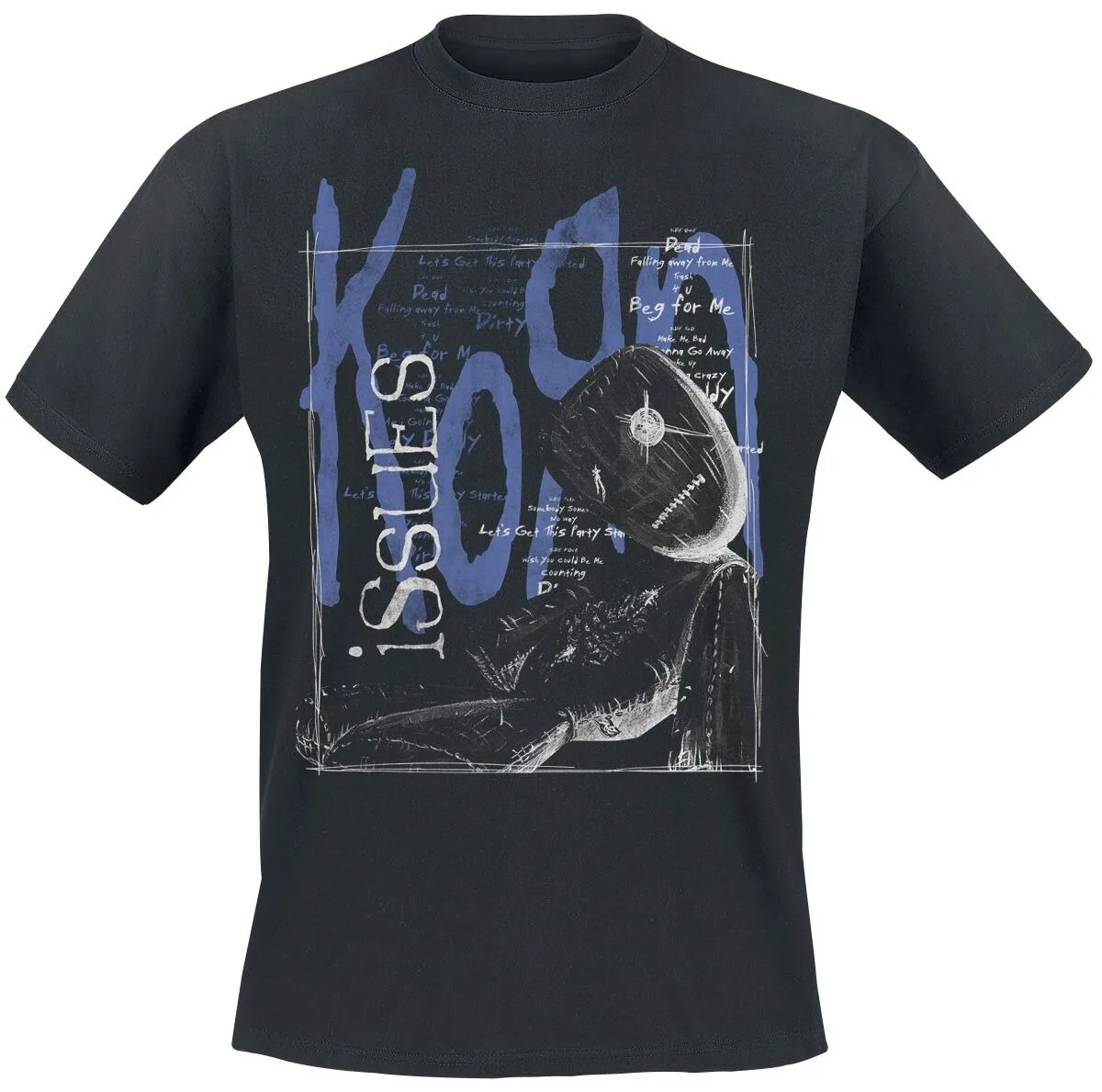 Korn Issues Album Tee, Nu-Metal T-Shirt with Iconic Doll Art & Graffiti Lyrics, Korn Fan Merch