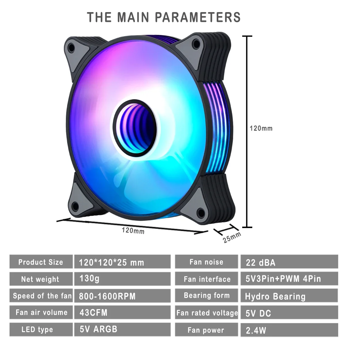 IWONGOU 컴퓨터 쿨러 방열판 무소음 환풍기, 선풍기 RGB 4 핀 PWM 키트 팬, Argb Aura Sync 3 핀, 5v, Ar12 Pro, 120mm