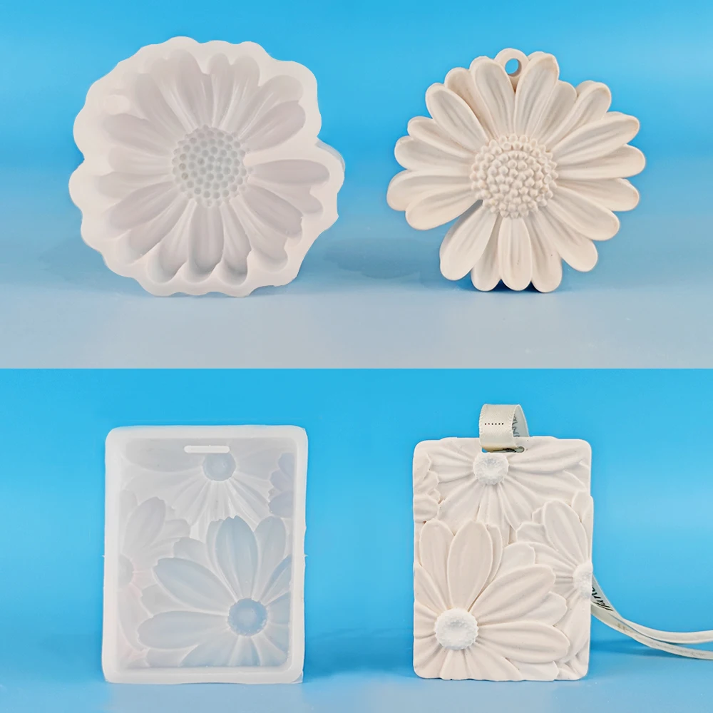 SZ060 DIY Daisy Aromatherapy Gypsum Car Pendant Silicone Mold With Hole Sunflower Wax Flake Resin Molds