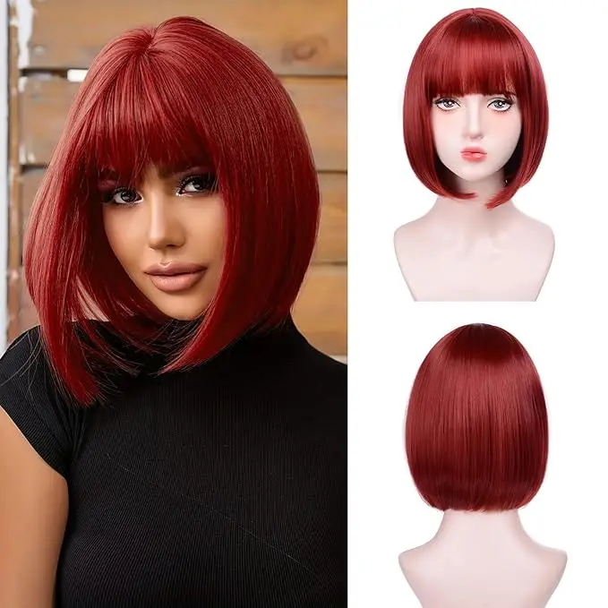 

JOVIAHAIR 12 дюймов / 30 см Модный женский короткий прямой синтетический парик-каре с прямой челкой, натуральный модный синтетический парик, цветной синтетический парик