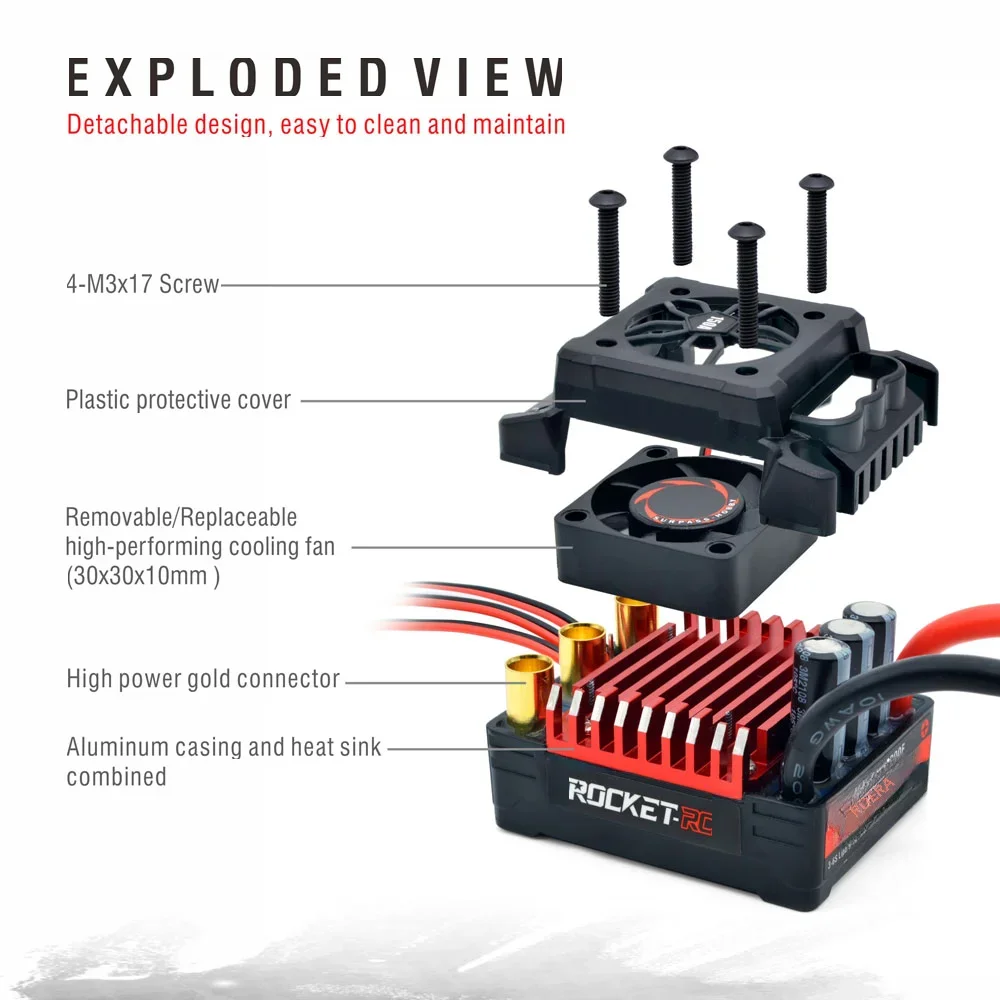 Rocket RC V2 Supersonic 50A 60A 80A 100A 120A 150A ESC Waterproof Brushless Speed Controller for 1/8 1/10 1/7 RC Car Parts