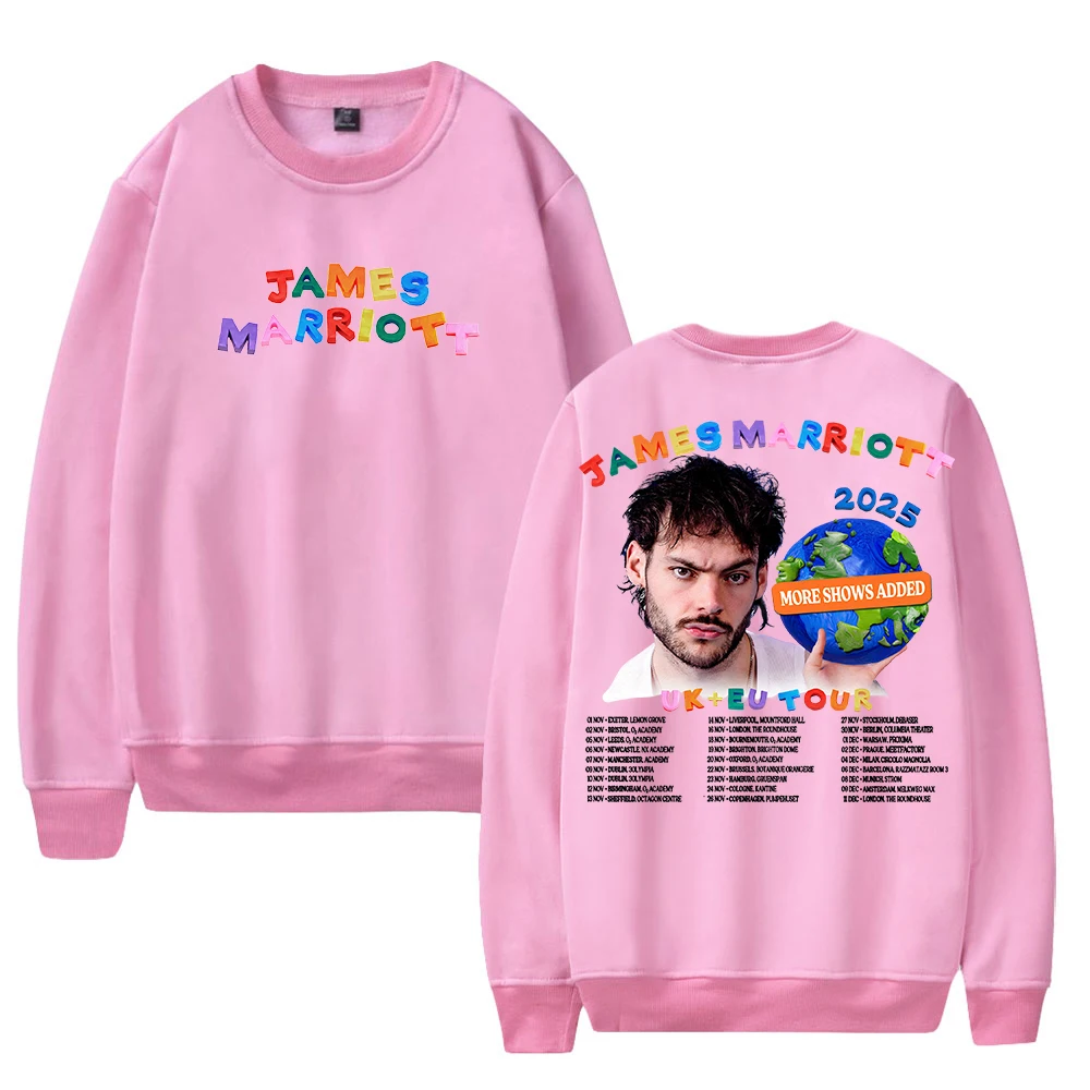 GF جيمس ماريوت جولة المملكة المتحدة وأوروبا 2025 Merch Crewneck للجنسين كم طويل ملابس الشارع الشهير النساء الرجال البلوز بلوزات