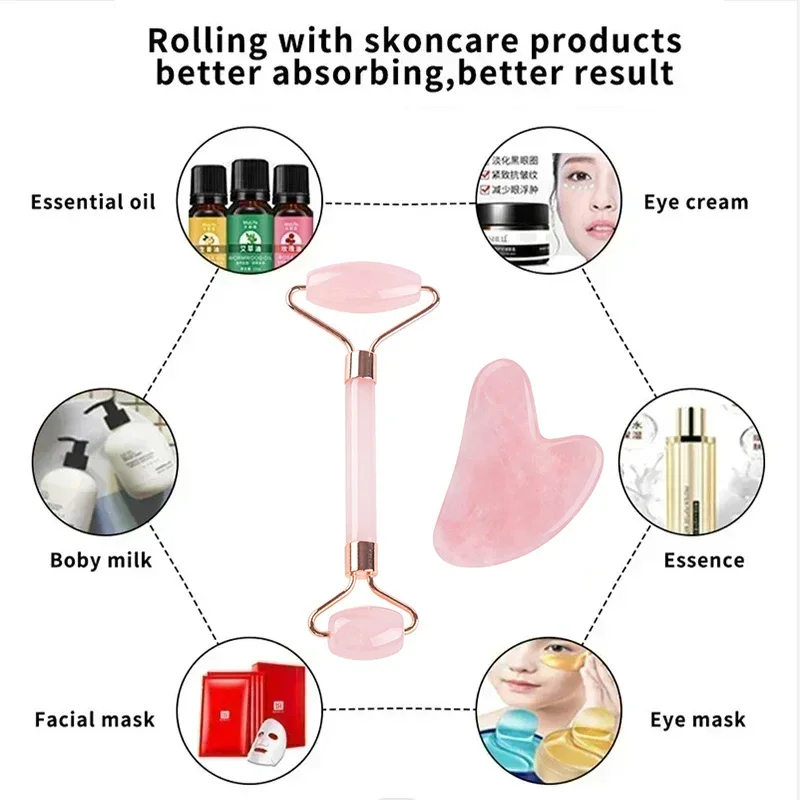 Gua Sha Natural Stone Quartz Jade Massage Roller Faical Massage Tools per Face Board Acupoint Eye Care Body SPA Massager