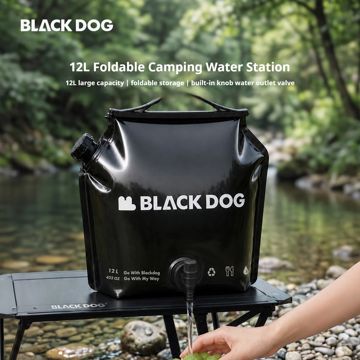 BLACKDOG 12L Collapsible Water Bag Three‑Layer Thickened Portable Water Container With Tap Spout for Camping Hiking Outdoor
