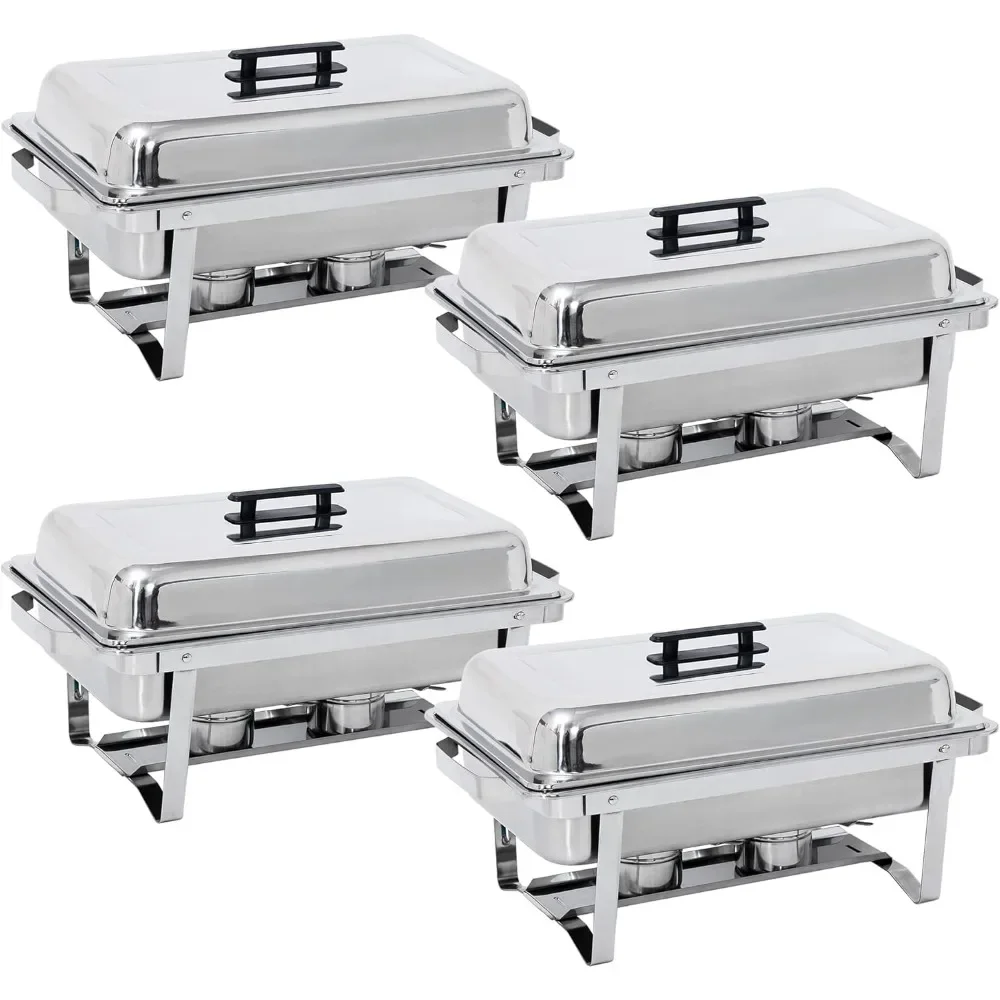 Newest 4 Pack 8QT Food Warmer, Rectangular Chafing Dish Buffet Set w/Foldable Frame Legs, Stainless Steel Full