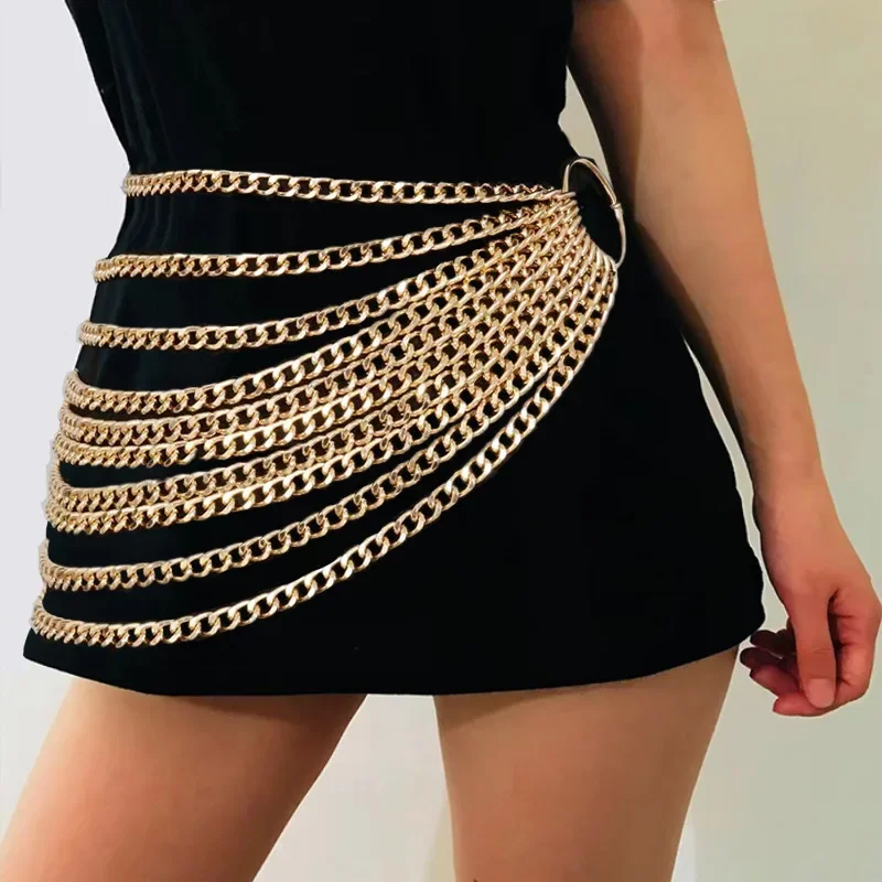 

Adjustable Goth Waistband Chunky Gold Waist Tassel Multilayer Metal Chain Waist Belt Punk for Women Female Dress Accessory