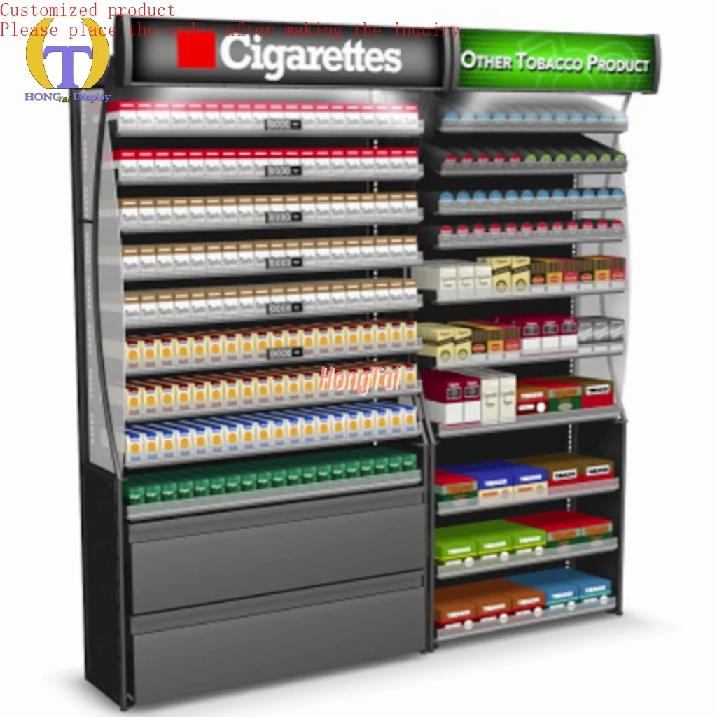 

Custom.Urgent Order Factory Direct Sale LED Lighting Metal Shelf Pusher Display Cabinet Cigarette Rack Shelf for Smoke Products