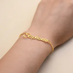 Customized Personalized Name Bracelet Art Style Ladies and Girls Jewelry Stainless Steel Gold Customized Nameplate Bracelet
