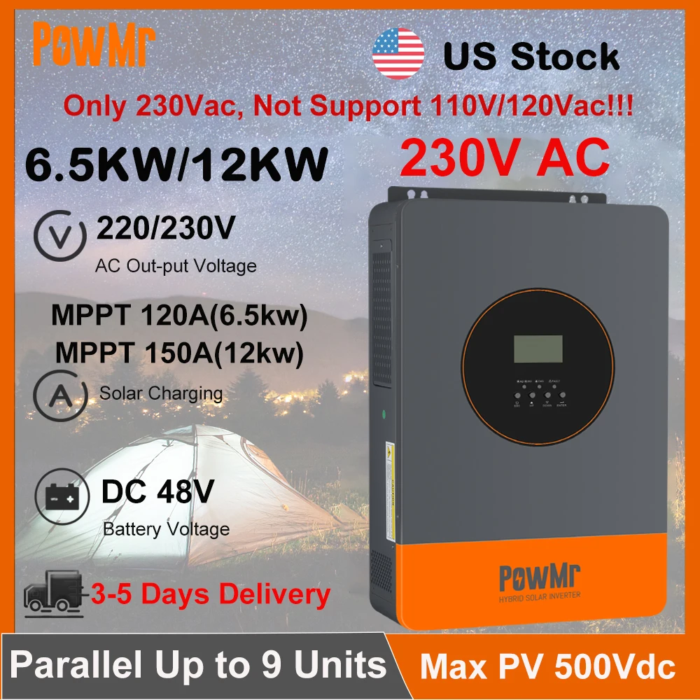 US Stock 6.5KW 12KW Solar Home Inverter DC 48V to 230V AC 120A/150A MPPT Solar Charger Off-Grid Inversor Fit Lithium Battery Max PV 500Vdc