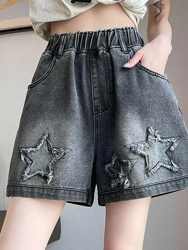 

High Waist Wide Leg Jeans Shorts for Girls Summer Star Printed plus Size Children's Clothing Comfortable Wear Resistant