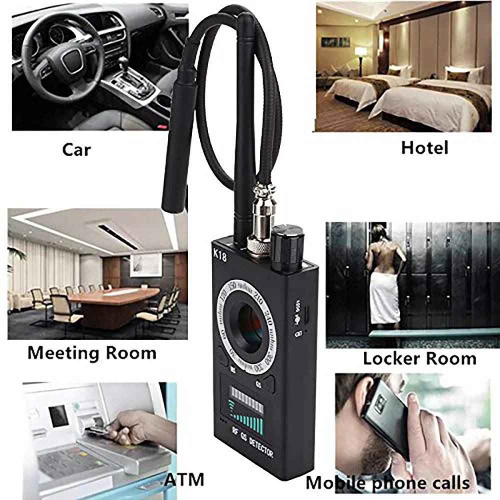 K18 Multi-function Anti-Candid Cam Wireless Lens Device Finder 1MHz-6.5GHz GSM Audio Bug Finder GPS Signal RF Tracker Detector