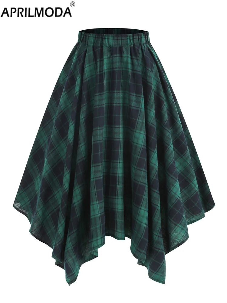 

Эластичная высокая талия, нерегулярный клетчатый принт, красная, зеленая винтажная женская юбка, элегантный костюм в стиле Ренессанс, стимпанк, готический костюм, юбки 50-х годов