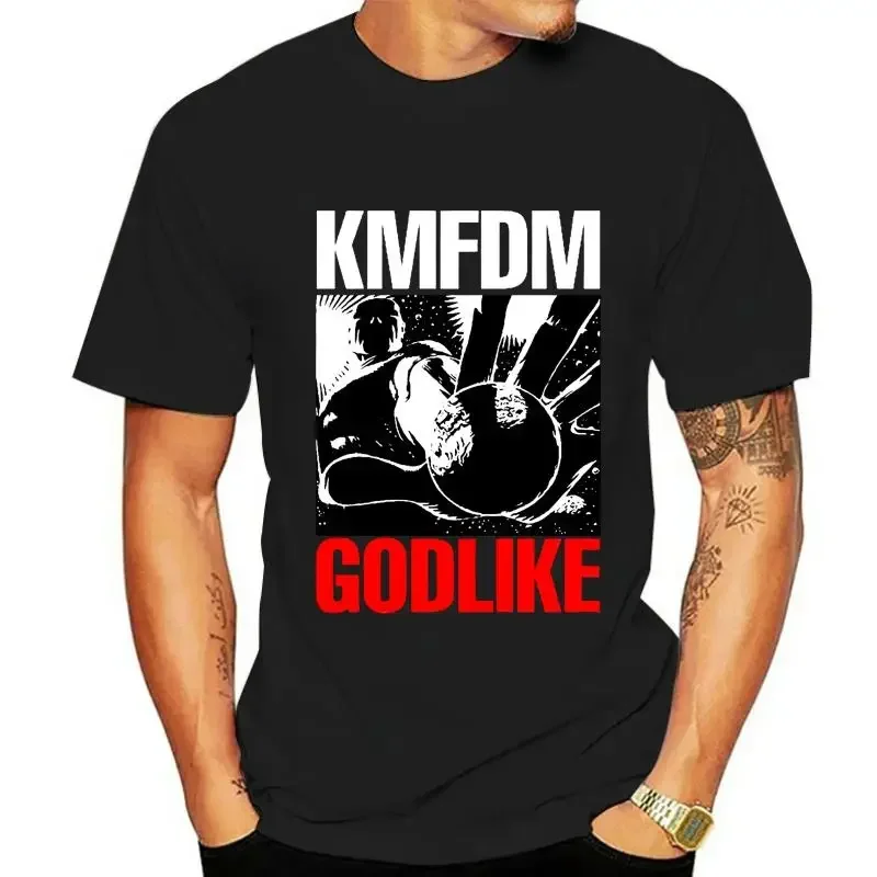 Men t-shirts Cotton Tops Tee  Fashion The New KMFDM Men's Godlike Slim Fit T-shirt Black 3D T Shirt  clothing  graphic t shirts