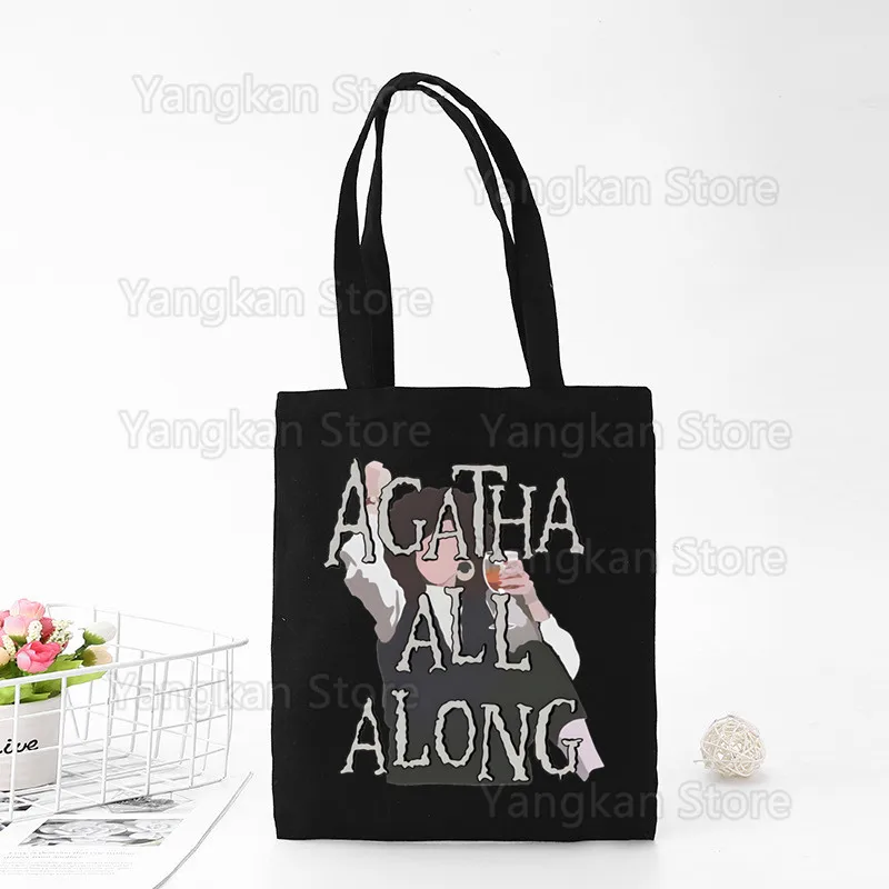 Agatha All Along Unisex Handbags Custom Canvas Tote Bag Print Daily Use Reusable Travel Casual Shopping Bag Black