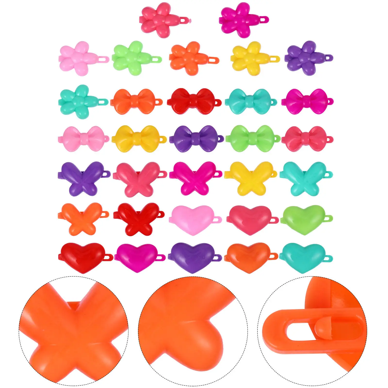 

100Pcs Cartoon Hair Clips Bow Flower Side Clips Stylish Barrettes Girls Hairpin Set Creative Plastic Love Hairpin