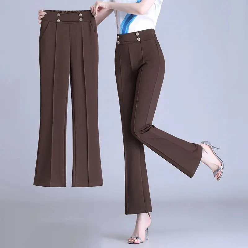 

Micro Flared Pants For Women Spring Autumn Elastic High Waist Straight Pants Office Female Casual Black Suit Trousers Size S-4XL