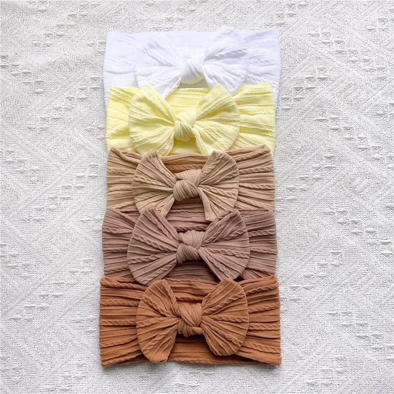 5Pcs/Set Baby Cute Headband Soft Elastic Bowknit Newborn Toddler Priccess Girls Hair Band Bows Accessories For 0-2Years