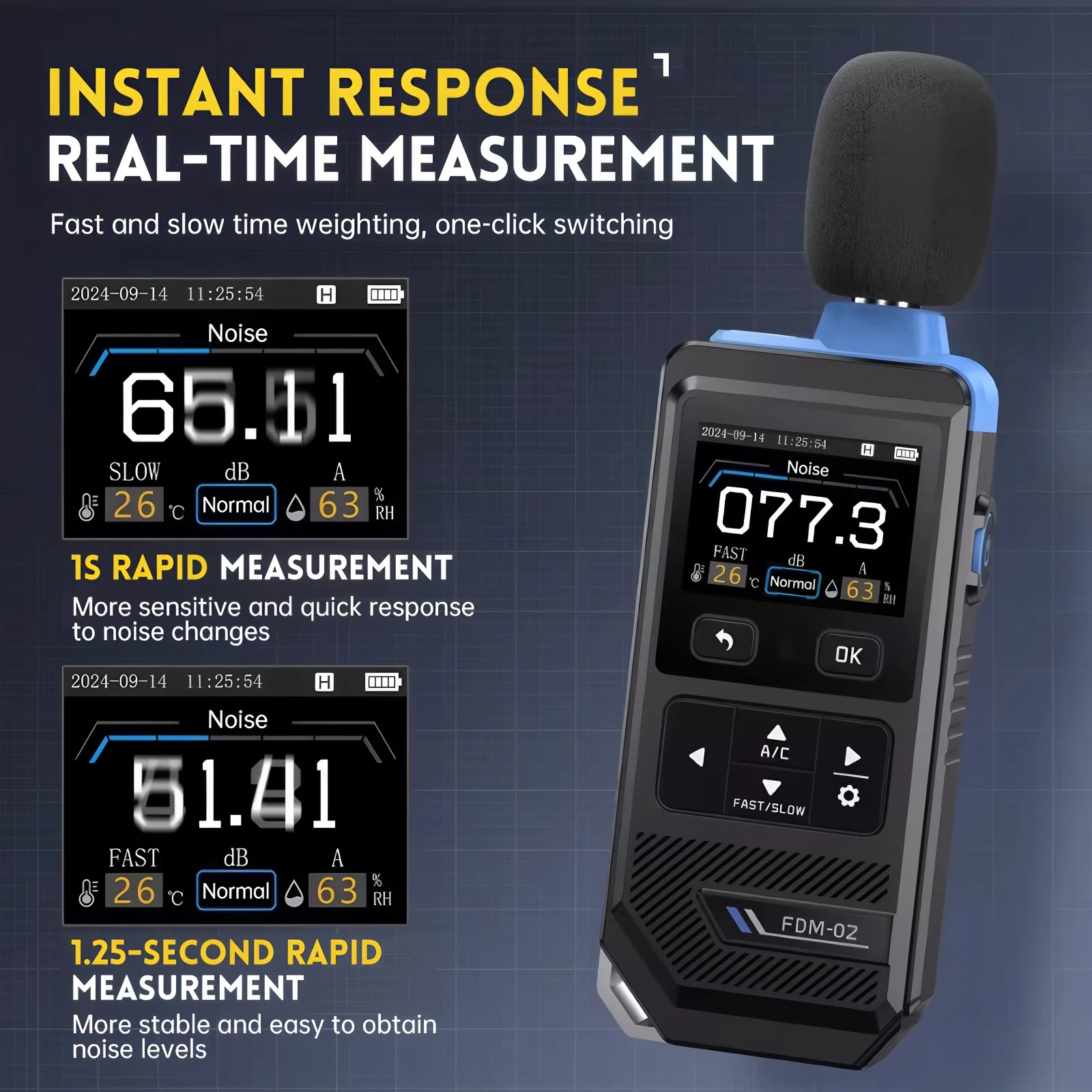 FNIRSI FDM-02 مقياس الضوضاء الرقمي عالي الدقة يده مستوى الصوت متر المهنية كاشف الصوت البيئة الصناعية